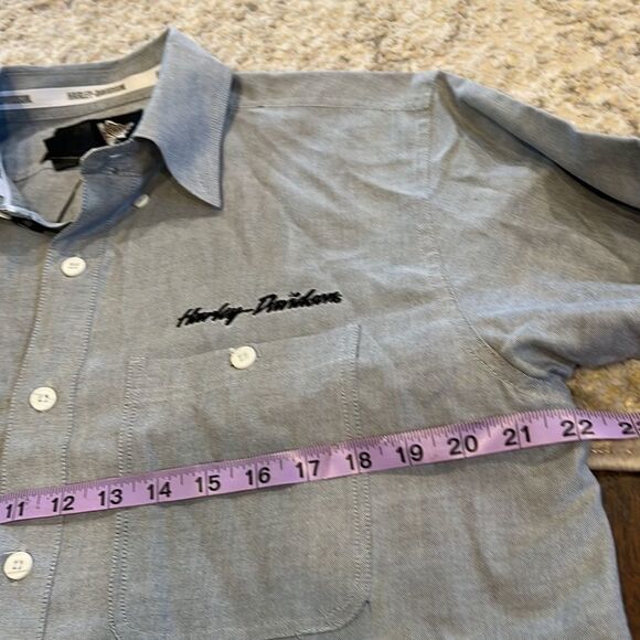 Long Sleeve Button Down Harley-Davidson Shirt Size M in EUC light grey is blue - Picture 6 of 8